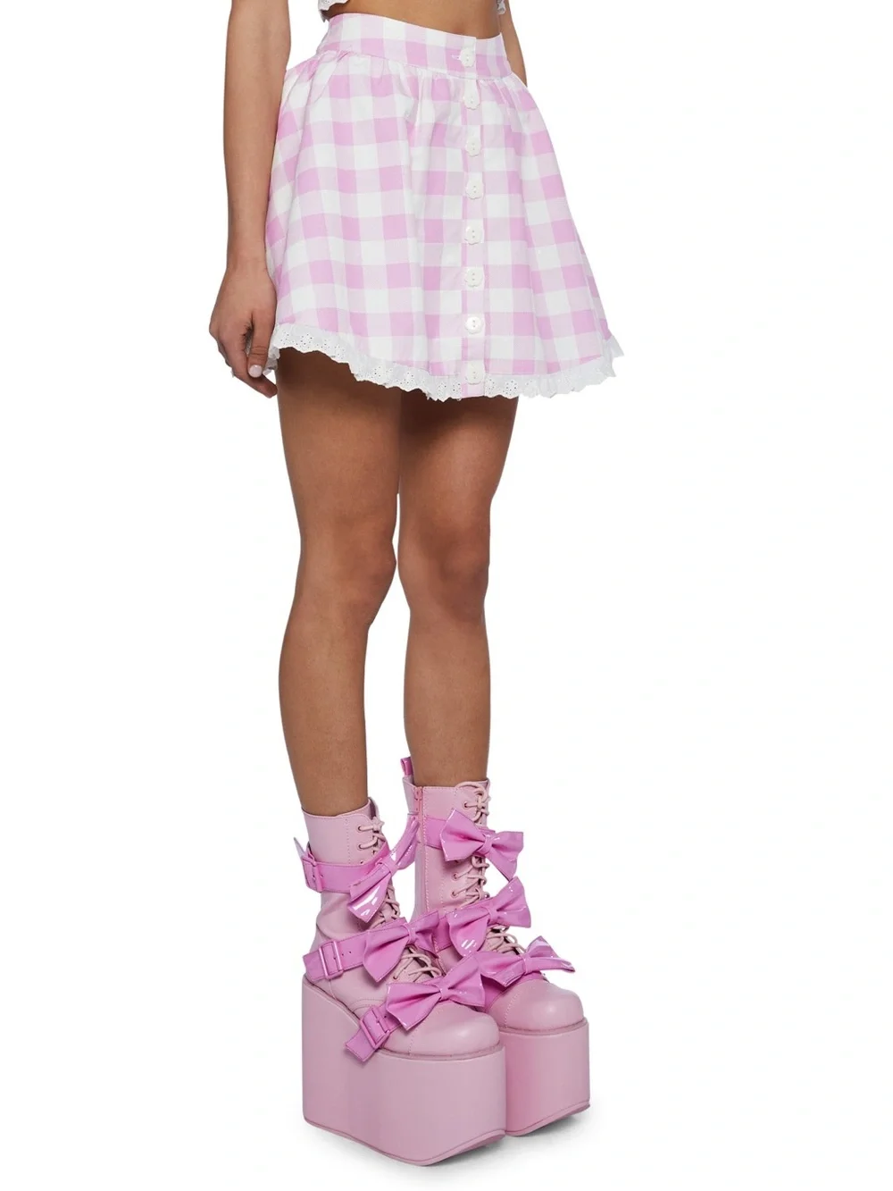 Dolls Kill Sugar Thrillz S’more Sweetness pink gingham circle skirt - NWOT